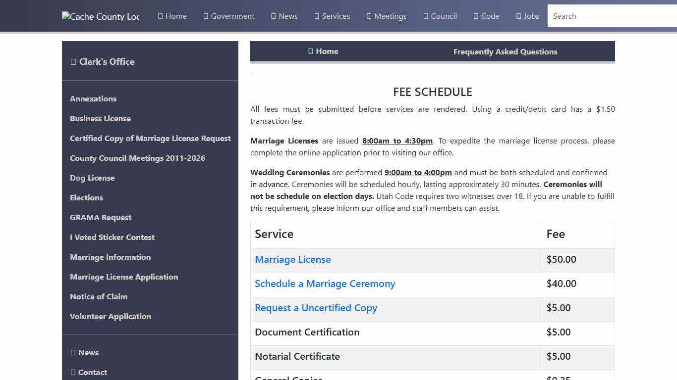 Official Site of Cache County, Utah - Marriage Information