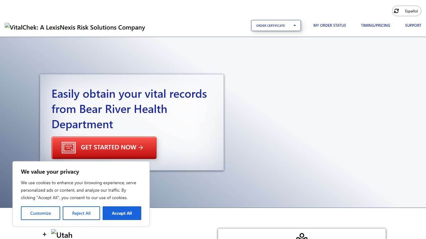 Bear River Health Department (UT) | Order Certificates - VitalChek