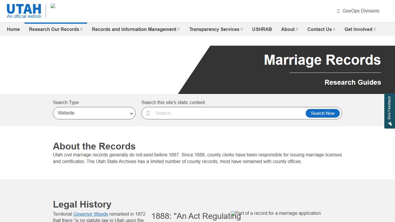 Marriage Records | Utah Division of Archives and Records Service