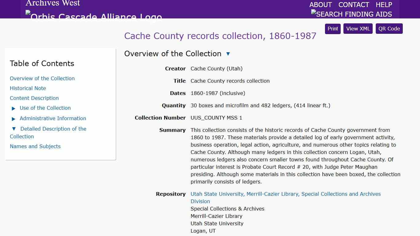 Cache County records collection - Archives West